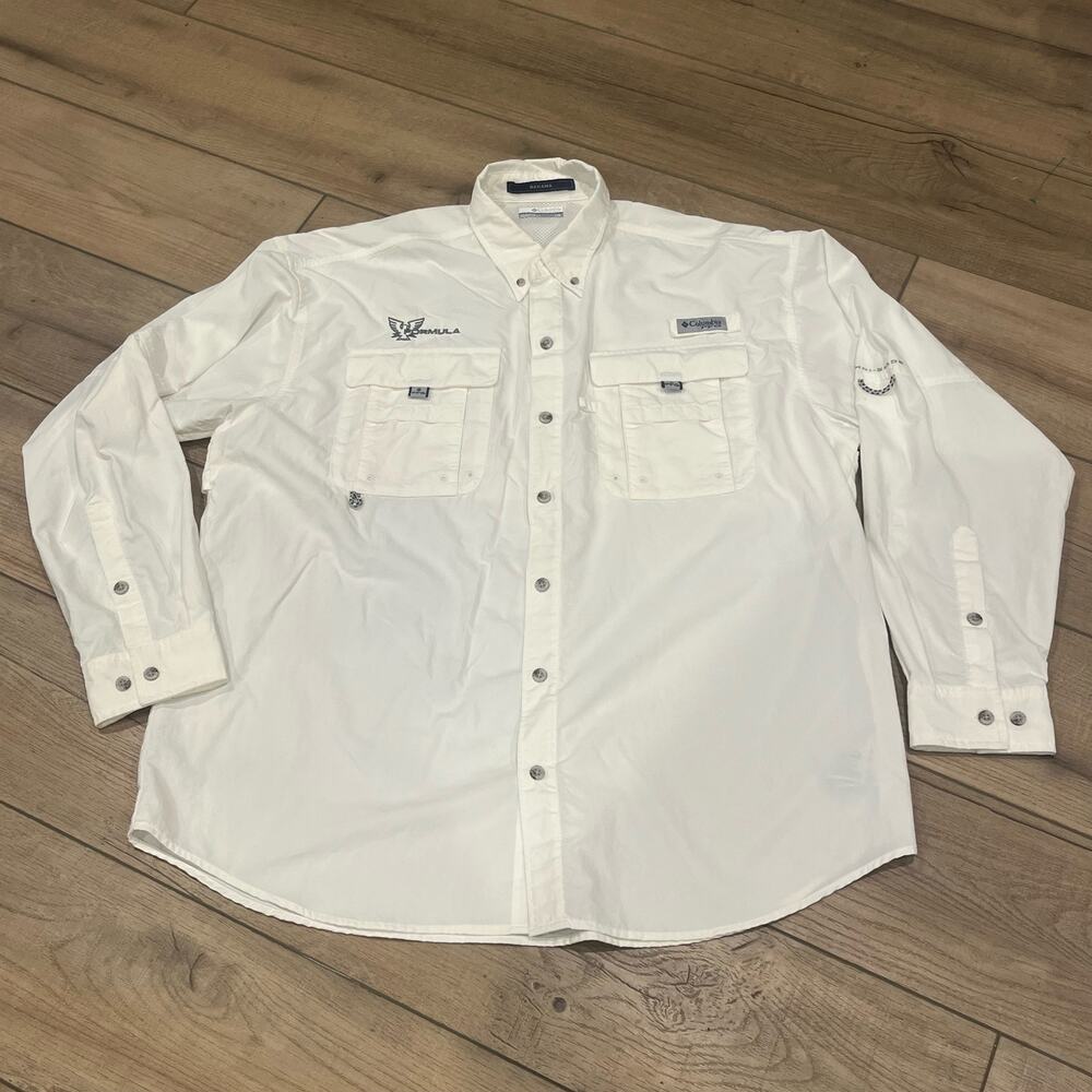 Size L Formula Embroidered Logo Columbia Bahama Long-Sleeve Shirt White